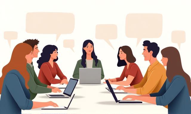 Group of people discussing books, representing the online community